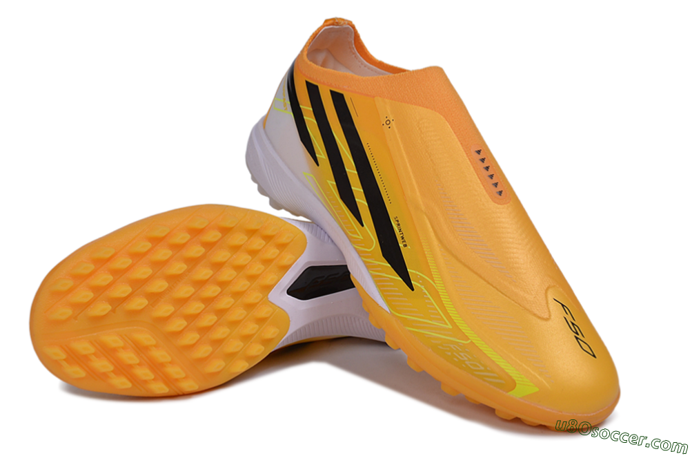 Adidas F50 Hyperfast Elite Laceless TF Artificial Turf Soccer Shoes - Orange/Solar Gold/Black 3
