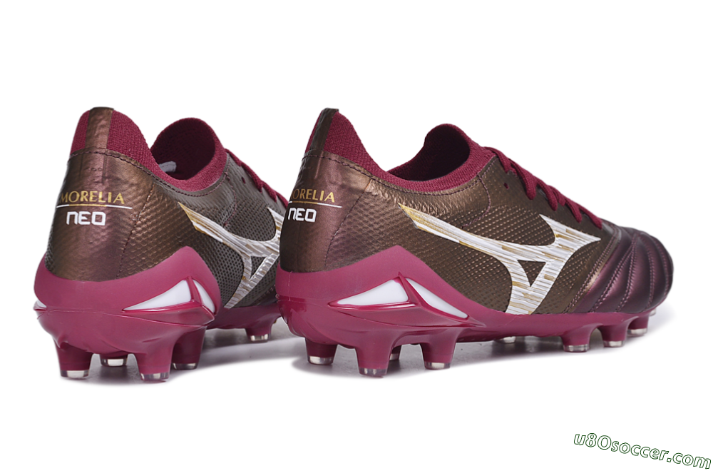 Mizuno Morelia Neo 4 FG Firm Ground Soccer Cleats - Burgundy/Oxblood Red/Metallic Gold 6