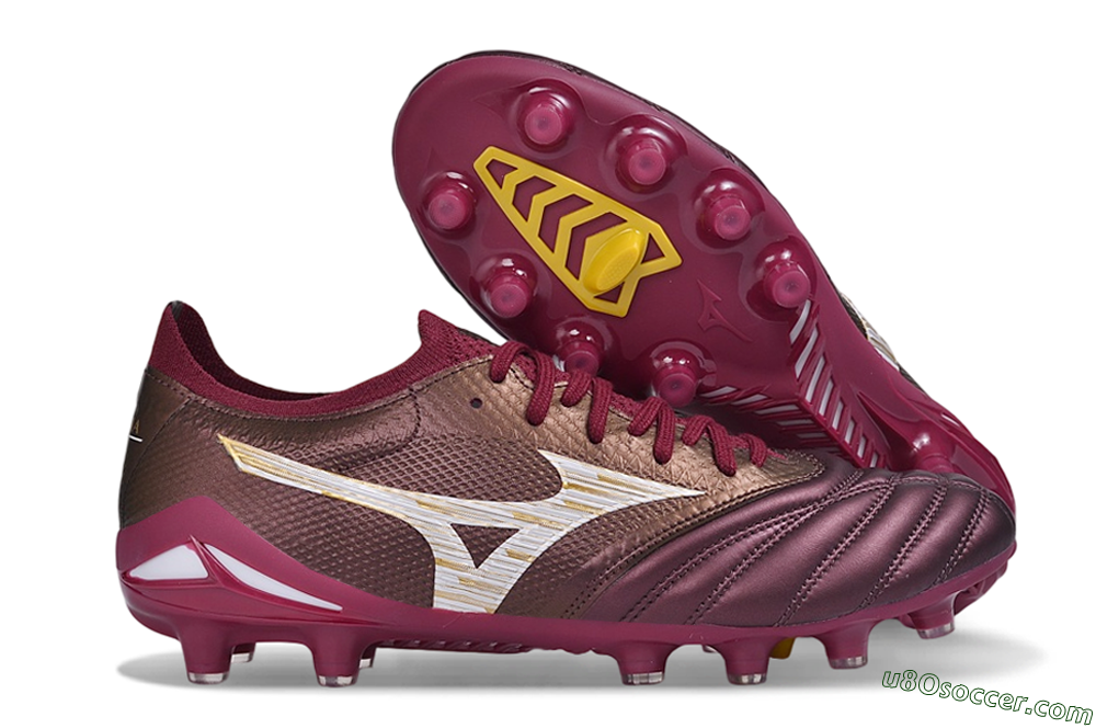 Mizuno Morelia Neo 4 FG Firm Ground Soccer Cleats - Burgundy/Oxblood Red/Metallic Gold 1