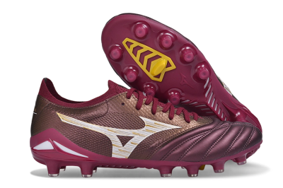 Mizuno Morelia Neo 4 FG Firm Ground Soccer Cleats - Burgundy/Oxblood Red/Metallic Gold