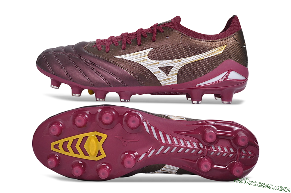 Mizuno Morelia Neo 4 FG Firm Ground Soccer Cleats - Burgundy/Oxblood Red/Metallic Gold 0