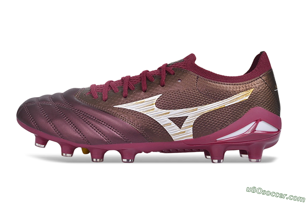 Mizuno Morelia Neo 4 FG Firm Ground Soccer Cleats - Burgundy/Oxblood Red/Metallic Gold 2