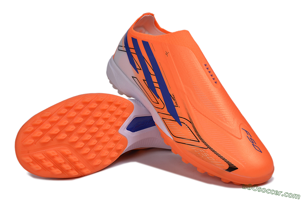 Adidas F50 Hyperfast Elite Laceless TF Artificial Turf Soccer Shoes - Orange/Solar Orange/Lucid Blue 3