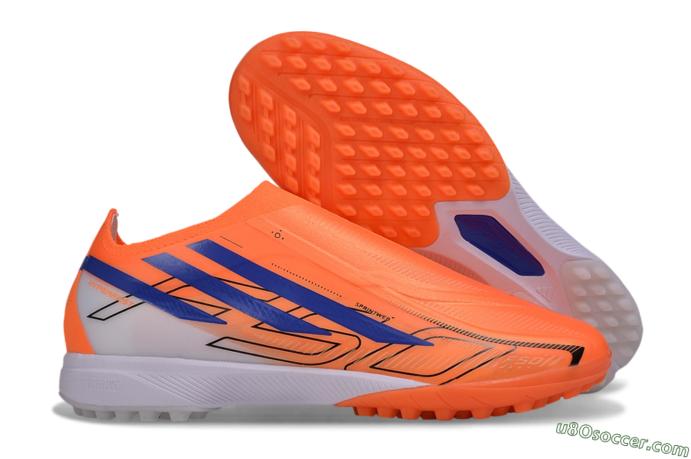 Adidas F50 Hyperfast Elite Laceless TF Artificial Turf Soccer Shoes - Orange/Solar Orange/Lucid Blue 1