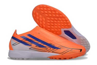 Adidas F50 Hyperfast Elite Laceless TF Artificial Turf Soccer Shoes - Orange/Solar Orange/Lucid Blue