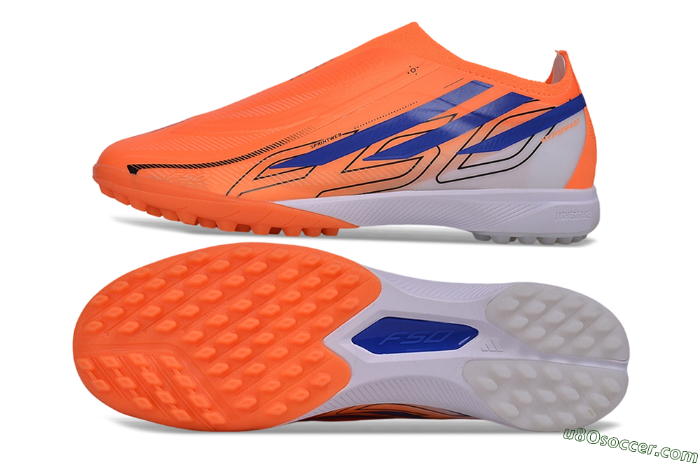 Adidas F50 Hyperfast Elite Laceless TF Artificial Turf Soccer Shoes - Orange/Solar Orange/Lucid Blue 0