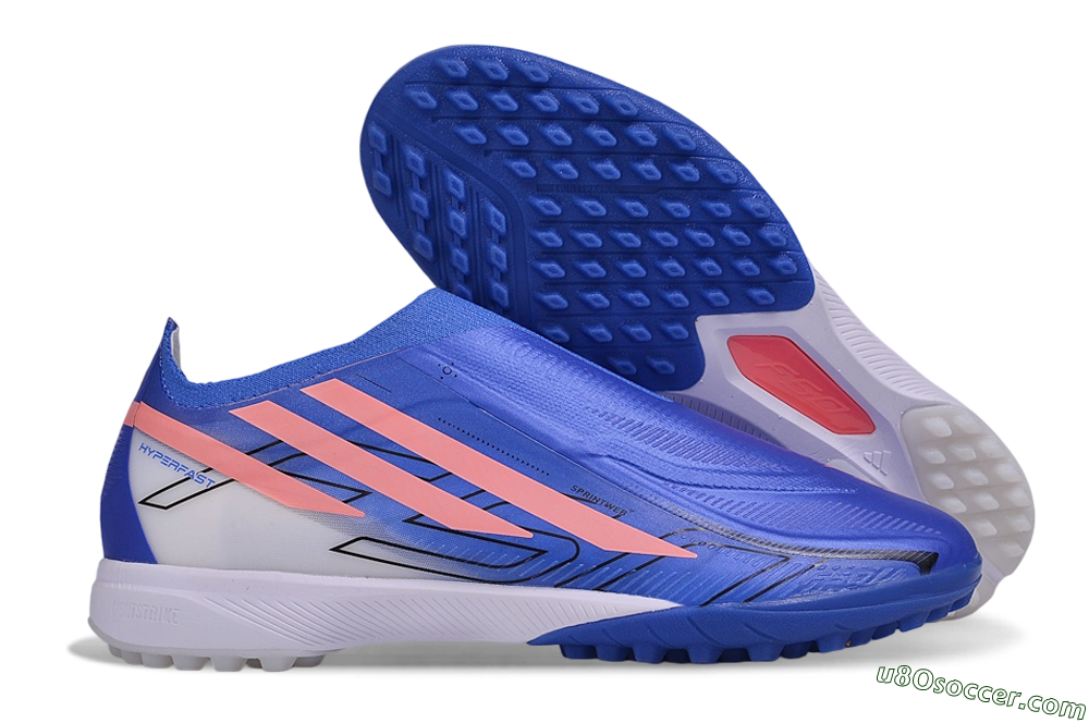 Adidas F50 Hyperfast Elite Laceless TF Artificial Turf Soccer Shoes - Blue/Lucid Blue/Solar Pink 1