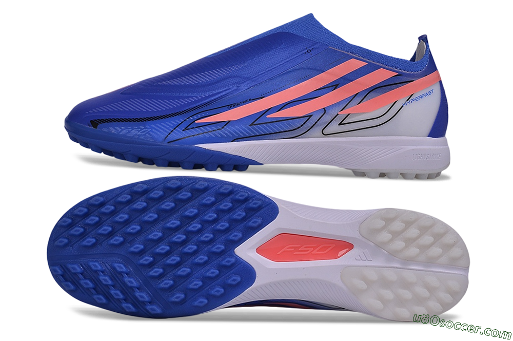 Adidas F50 Hyperfast Elite Laceless TF Artificial Turf Soccer Shoes - Blue/Lucid Blue/Solar Pink 0