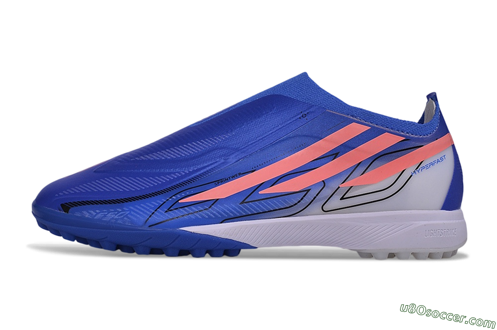 Adidas F50 Hyperfast Elite Laceless TF Artificial Turf Soccer Shoes - Blue/Lucid Blue/Solar Pink 2