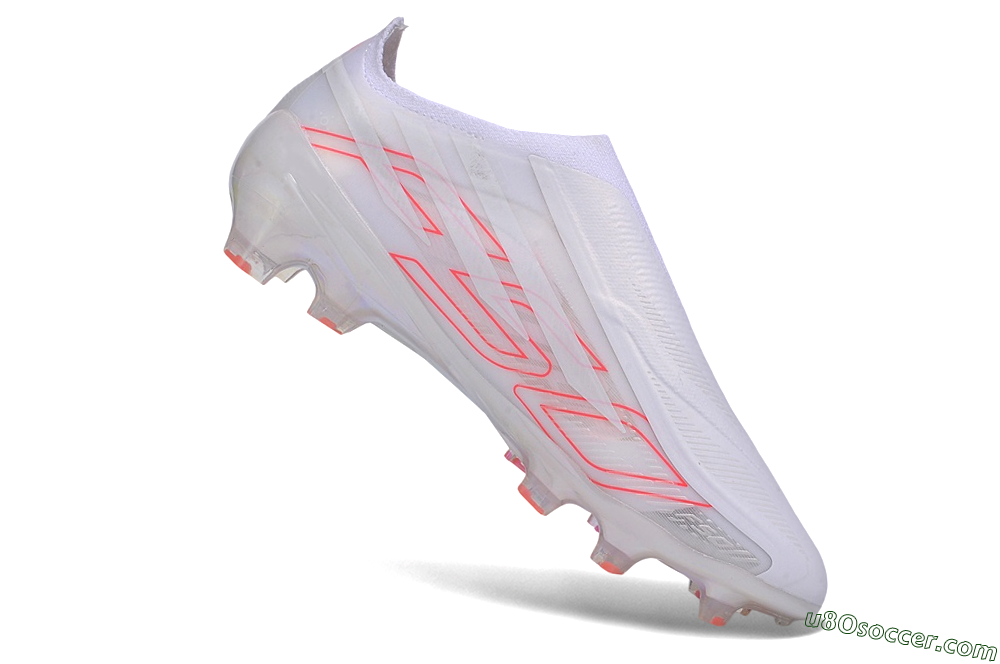 Adidas F50 Hyperfast Elite Laceless FG Firm Ground Soccer Cleats - White/Cloud White/Solar Red 4