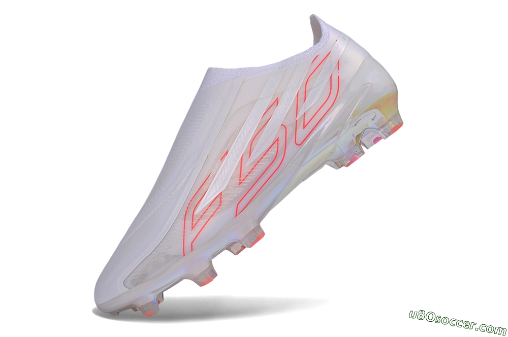 Adidas F50 Hyperfast Elite Laceless FG Firm Ground Soccer Cleats - White/Cloud White/Solar Red 5