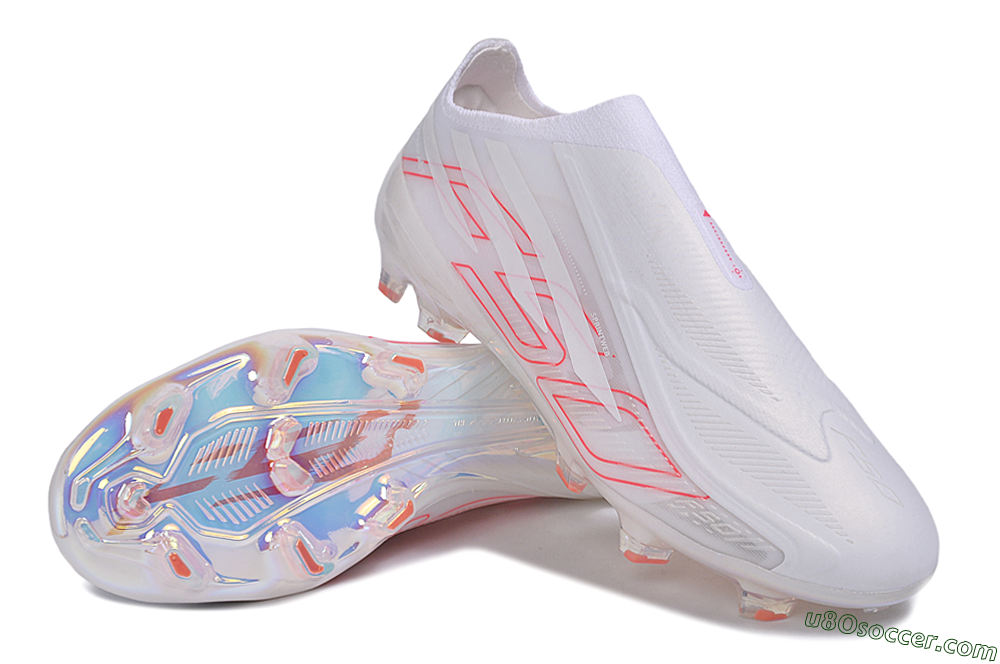 Adidas F50 Hyperfast Elite Laceless FG Firm Ground Soccer Cleats - White/Cloud White/Solar Red 3