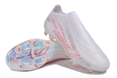 Adidas F50 Hyperfast Elite Laceless FG Firm Ground Soccer Cleats - White/Cloud White/Solar Red