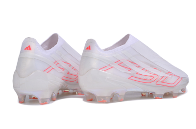Adidas F50 Hyperfast Elite Laceless FG Firm Ground Soccer Cleats - White/Cloud White/Solar Red