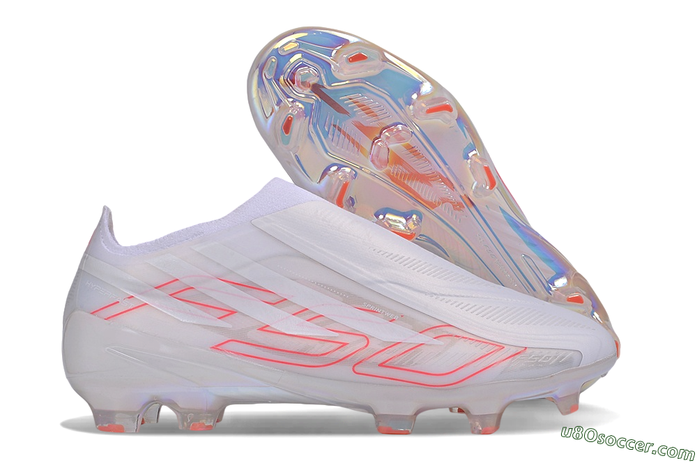 Adidas F50 Hyperfast Elite Laceless FG Firm Ground Soccer Cleats - White/Cloud White/Solar Red 1