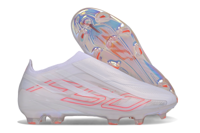 Adidas F50 Hyperfast Elite Laceless FG Firm Ground Soccer Cleats - White/Cloud White/Solar Red
