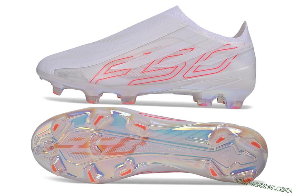 Adidas F50 Hyperfast Elite Laceless FG Firm Ground Soccer Cleats - White/Cloud White/Solar Red 0