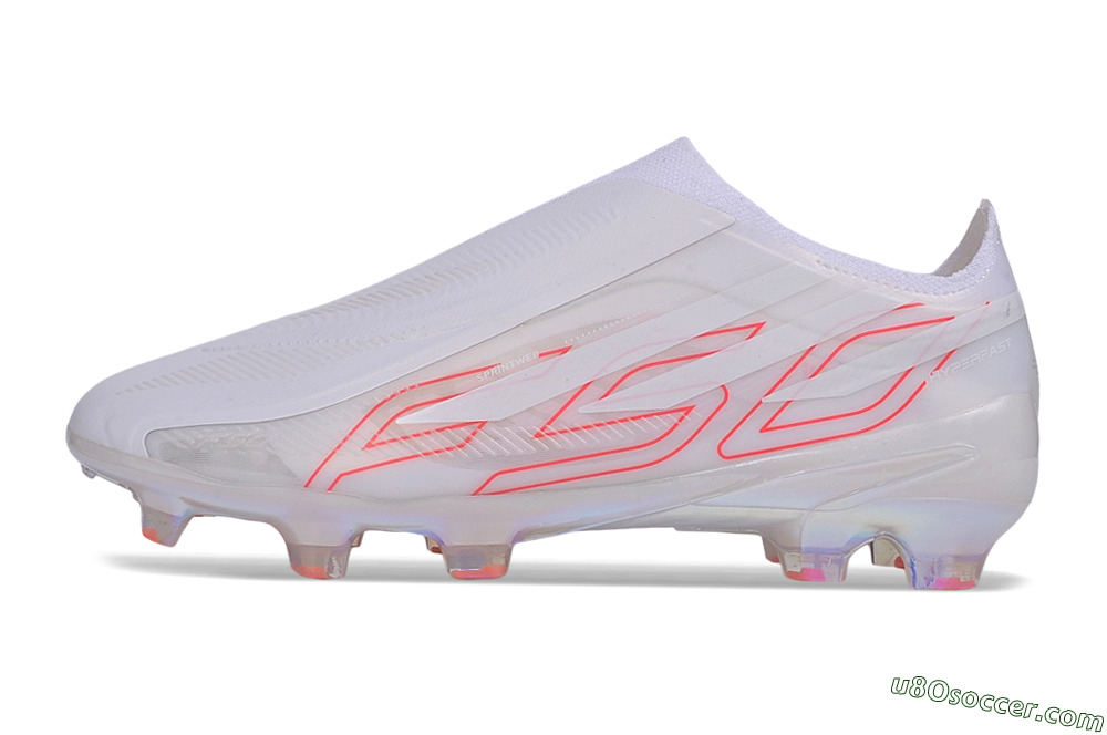 Adidas F50 Hyperfast Elite Laceless FG Firm Ground Soccer Cleats - White/Cloud White/Solar Red 2