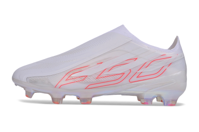 Adidas F50 Hyperfast Elite Laceless FG Firm Ground Soccer Cleats - White/Cloud White/Solar Red