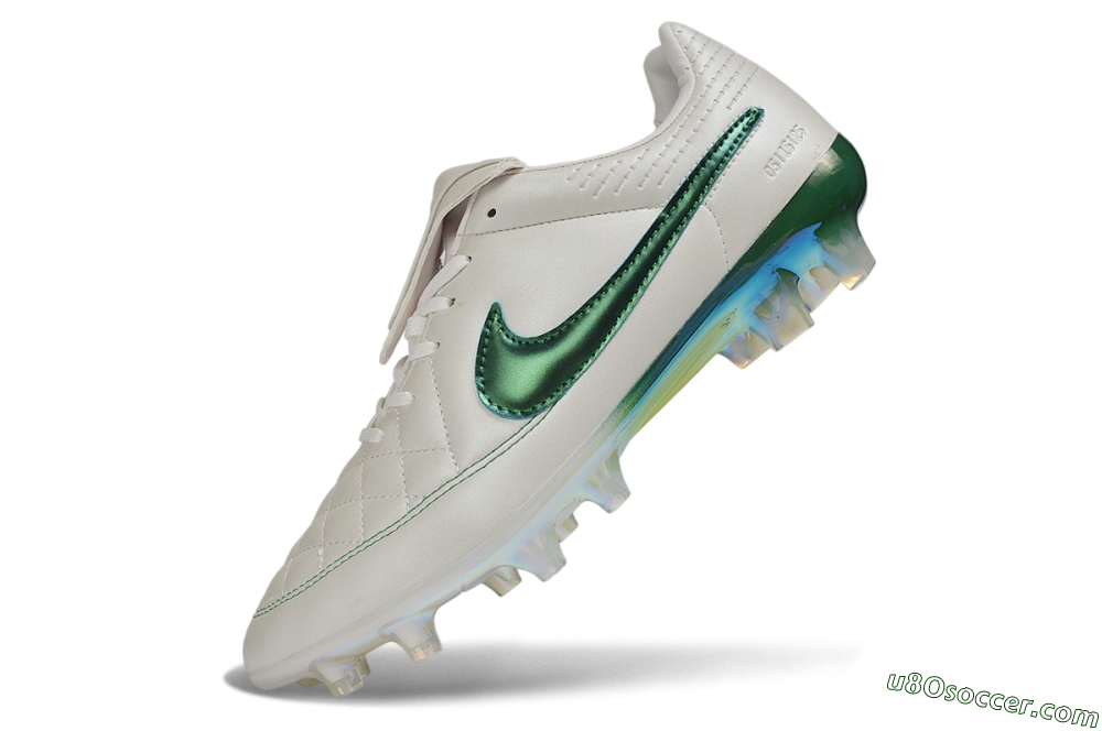 Nike Tiempo Legend SE FG Firm Ground Soccer Cleats - White/Pearl White/Emerald Green 5