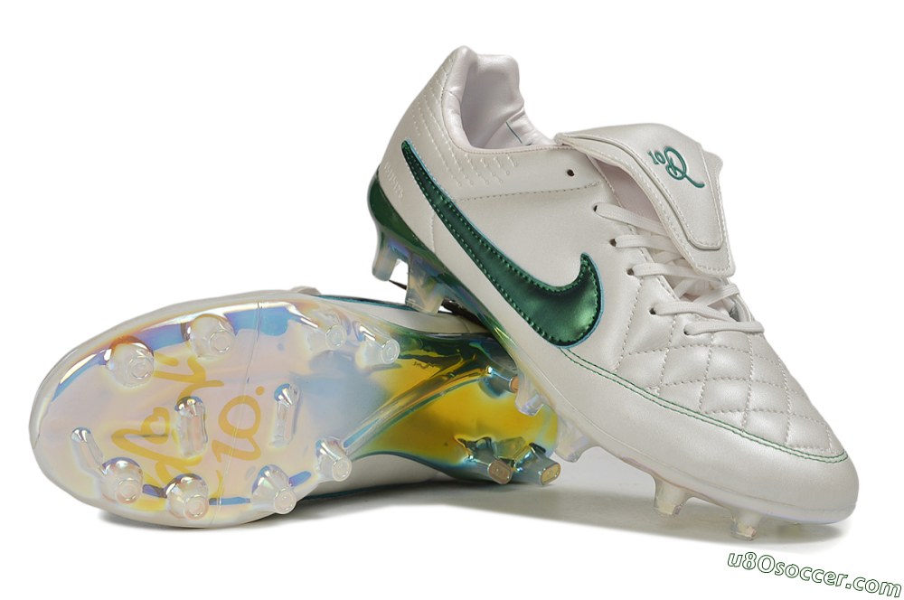 Nike Tiempo Legend SE FG Firm Ground Soccer Cleats - White/Pearl White/Emerald Green 0