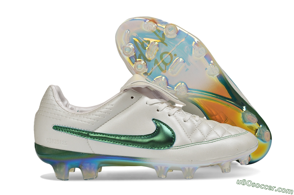 Nike Tiempo Legend SE FG Firm Ground Soccer Cleats - White/Pearl White/Emerald Green 1