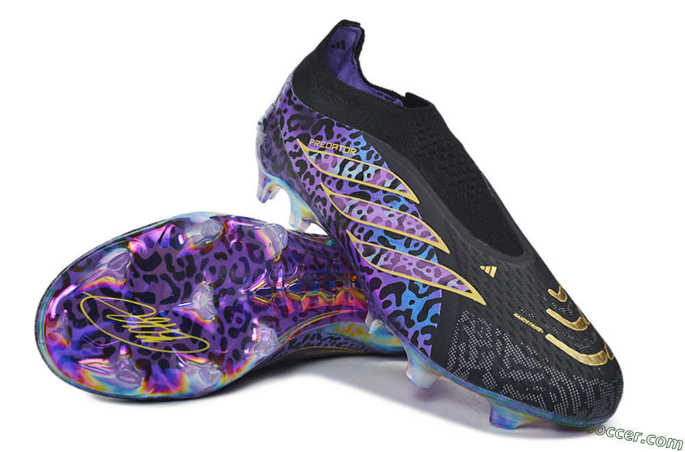 Adidas Predator 26 Elite Laceless FG Firm Ground Soccer Cleats - Black/Core Black/Metallic Purple 3