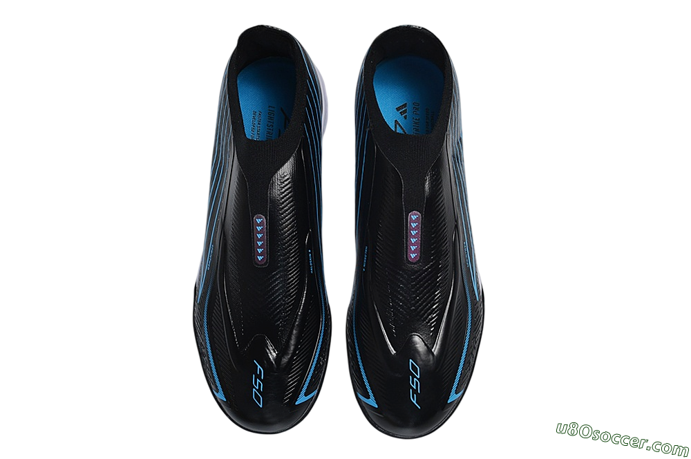 Adidas F50 Hyperfast Elite Laceless TF Artificial Turf Soccer Shoes - Black/Core Black/Lucid Blue 4