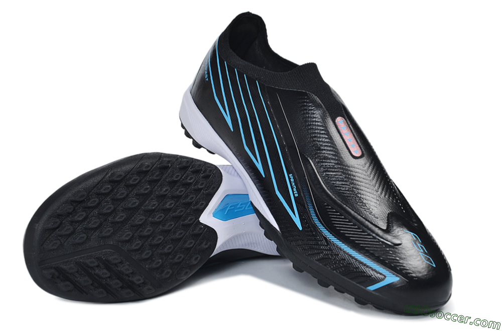 Adidas F50 Hyperfast Elite Laceless TF Artificial Turf Soccer Shoes - Black/Core Black/Lucid Blue 3