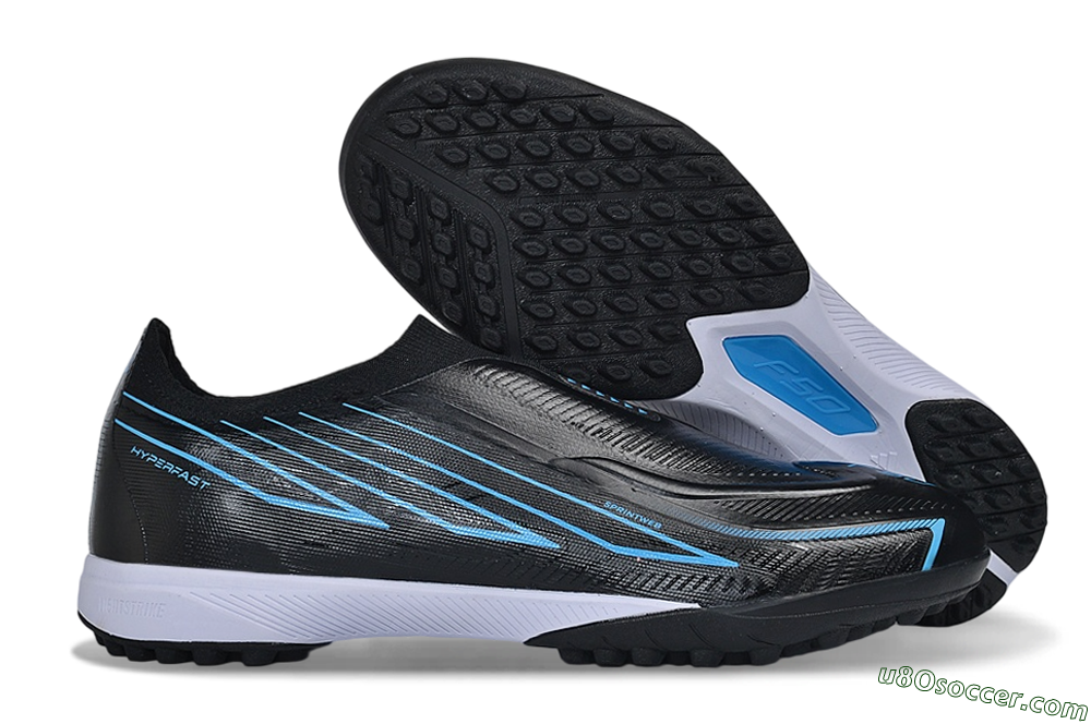 Adidas F50 Hyperfast Elite Laceless TF Artificial Turf Soccer Shoes - Black/Core Black/Lucid Blue 1