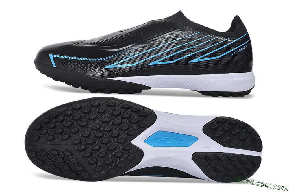 Adidas F50 Hyperfast Elite Laceless TF Artificial Turf Soccer Shoes - Black/Core Black/Lucid Blue 0