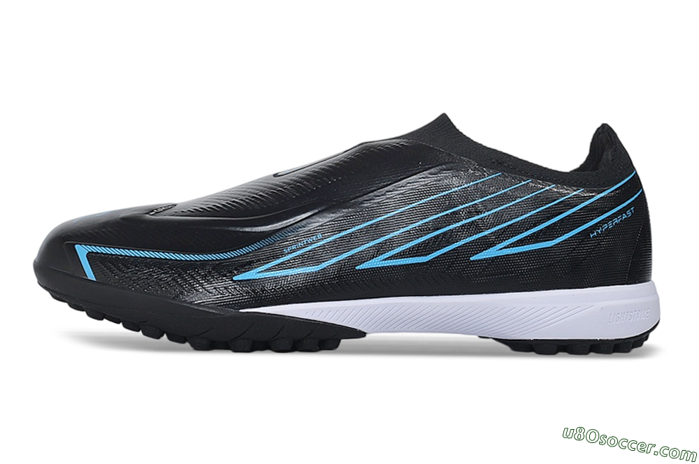 Adidas F50 Hyperfast Elite Laceless TF Artificial Turf Soccer Shoes - Black/Core Black/Lucid Blue 2