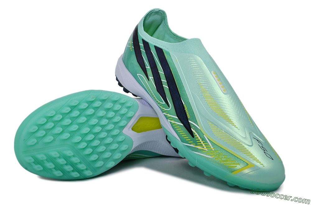 Adidas F50 Hyperfast Elite Laceless TF Artificial Turf Soccer Shoes - Green/Mint Green/Midnight Navy 3