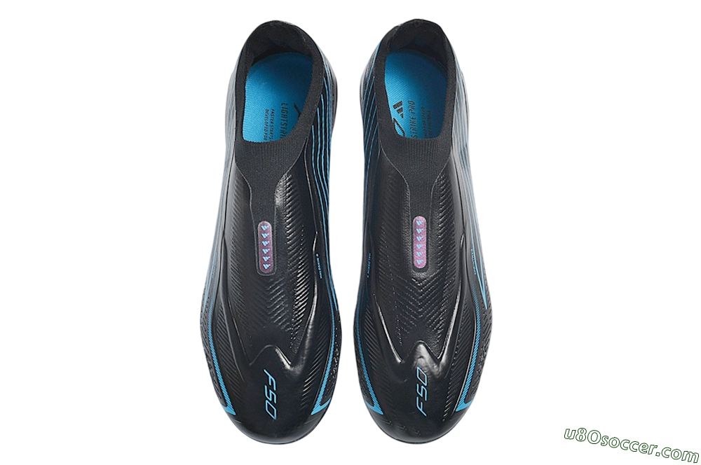 Adidas F50 Hyperfast Elite Laceless FG Firm Ground Soccer Cleats - Black/Core Black/Lucid Blue 4