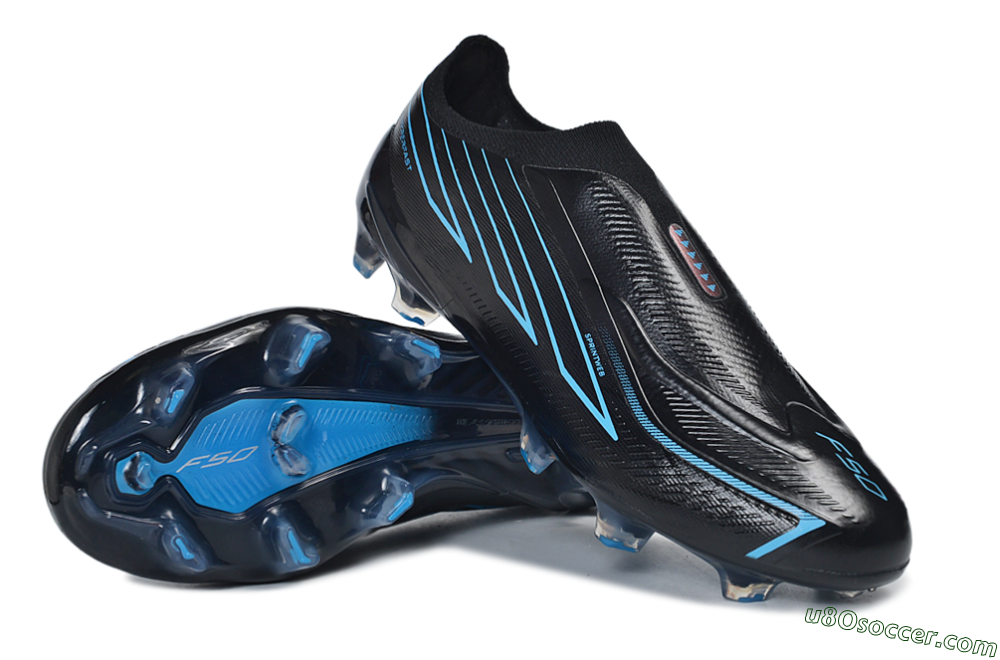 Adidas F50 Hyperfast Elite Laceless FG Firm Ground Soccer Cleats - Black/Core Black/Lucid Blue 3