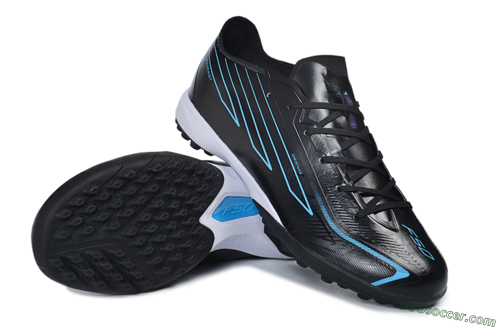 Adidas F50 Hyperfast Elite TF Artificial Turf Soccer Shoes - Black/Core Black/Lucid Blue 3