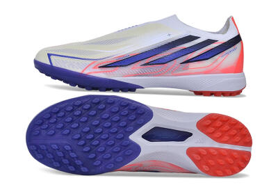 Adidas F50 Hyperfast Elite Laceless TF Artificial Turf Soccer Shoes - White/Vibrant Coral/Deep Blue