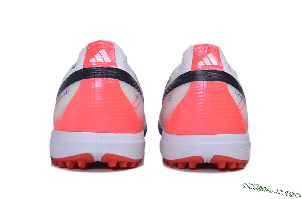 Adidas F50 Hyperfast Elite Laceless TF Artificial Turf Soccer Shoes - White/Vibrant Coral/Deep Blue 5