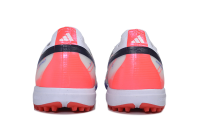Adidas F50 Hyperfast Elite Laceless TF Artificial Turf Soccer Shoes - White/Vibrant Coral/Deep Blue