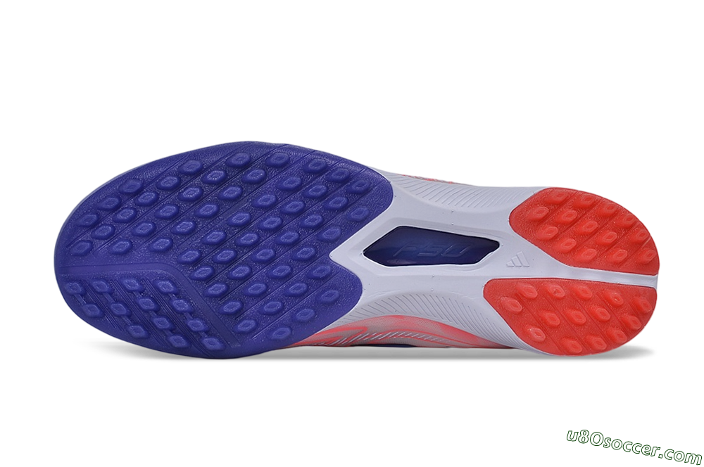 Adidas F50 Hyperfast Elite Laceless TF Artificial Turf Soccer Shoes - White/Vibrant Coral/Deep Blue 6