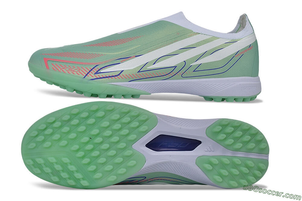 Adidas F50 Hyperfast Elite Laceless TF Artificial Turf Soccer Shoes - Green/Mint/Coral 0