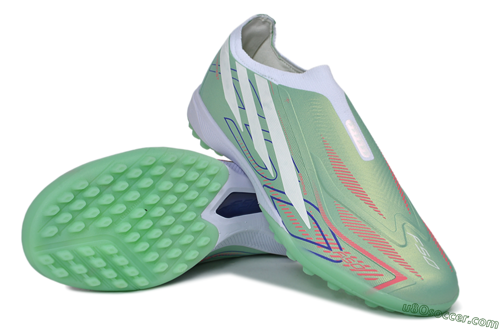 Adidas F50 Hyperfast Elite Laceless TF Artificial Turf Soccer Shoes - Green/Mint/Coral 3