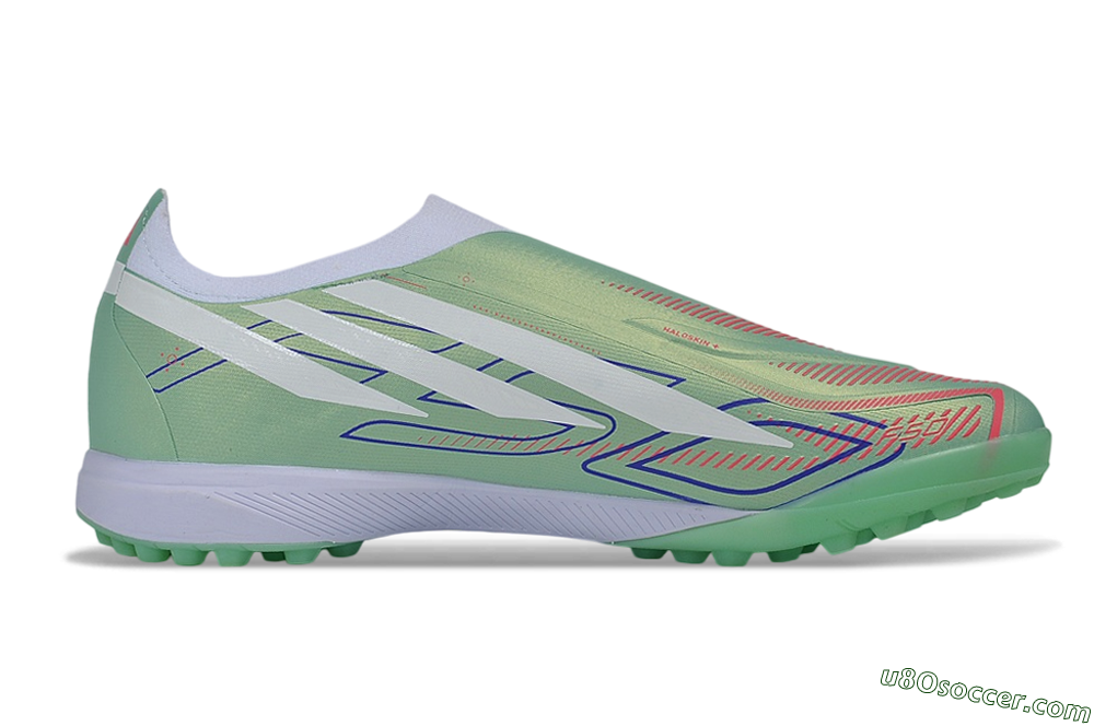 Adidas F50 Hyperfast Elite Laceless TF Artificial Turf Soccer Shoes - Green/Mint/Coral 7