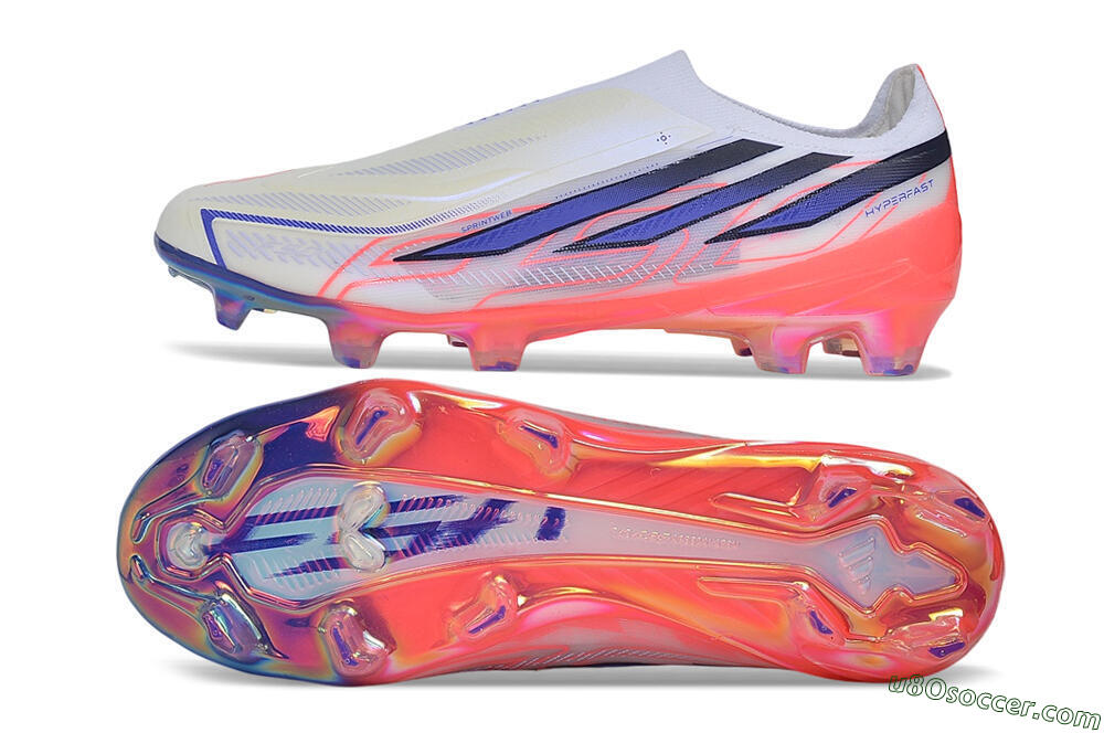 Adidas F50 Hyperfast 2026 World Cup Laceless Laceless FG Firm Ground Soccer Cleats - White/Coral Glow/Sapphire Haze 0