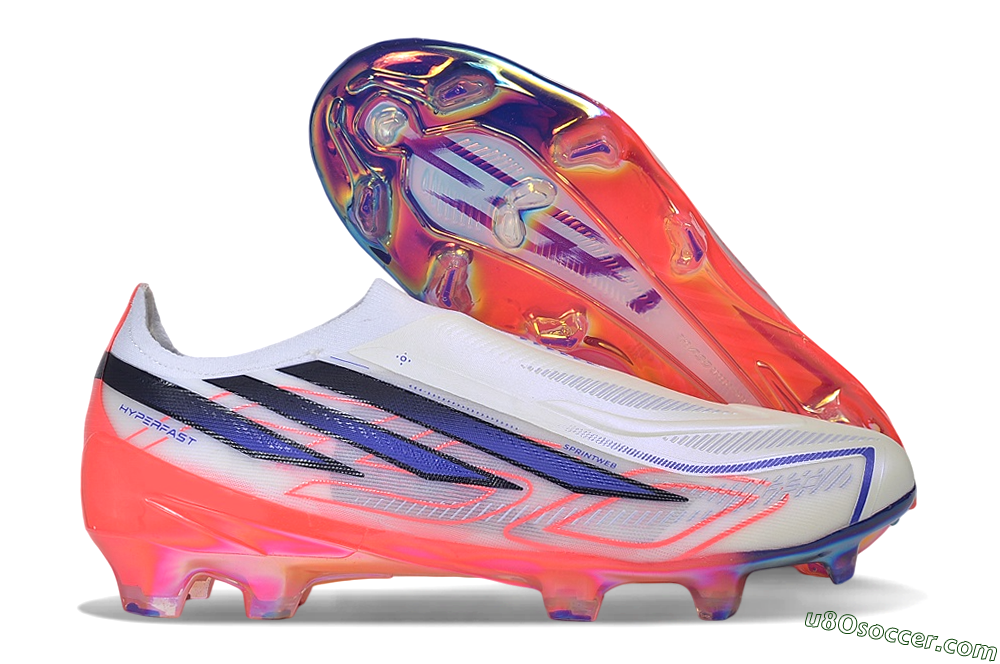 Adidas F50 Hyperfast 2026 World Cup Laceless Laceless FG Firm Ground Soccer Cleats - White/Coral Glow/Sapphire Haze 1