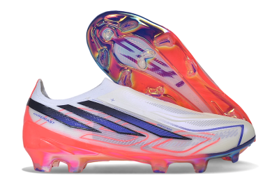 Adidas F50 Hyperfast 2026 World Cup Laceless Laceless FG Firm Ground Soccer Cleats - White/Coral Glow/Sapphire Haze