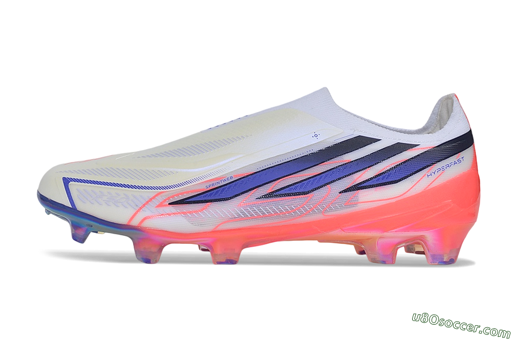 Adidas F50 Hyperfast 2026 World Cup Laceless Laceless FG Firm Ground Soccer Cleats - White/Coral Glow/Sapphire Haze 2