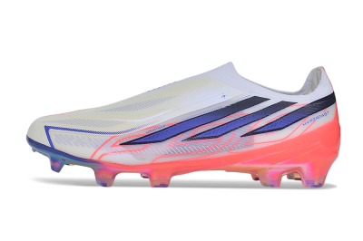 Adidas F50 Hyperfast 2026 World Cup Laceless Laceless FG Firm Ground Soccer Cleats - White/Coral Glow/Sapphire Haze