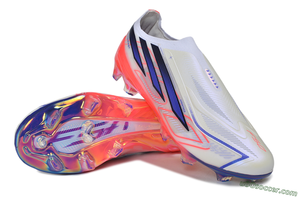 Adidas F50 Hyperfast 2026 World Cup Laceless Laceless FG Firm Ground Soccer Cleats - White/Coral Glow/Sapphire Haze 3