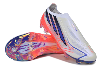 Adidas F50 Hyperfast 2026 World Cup Laceless Laceless FG Firm Ground Soccer Cleats - White/Coral Glow/Sapphire Haze